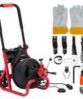 Heavy Duty Electric Drain Snake Automatic Feed Anti Twist Cable Makes Quick Work Of Stubborn Clogs In Toilets Sinks And Showers Including Six Cutting Heads And Gloves for plumbing fixes.