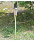 Bamboo Solar Torch Light Outdoor Garden Pathway Landscape Spike Spotlight Tiki Torch With Warm White LEDs Auto On Off
