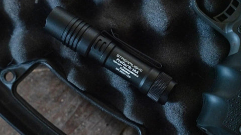 Dual Fuel ProTac 350 Lumen Tactical Light for Everyday Carry powers from CR123A or AA battery in case