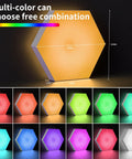 Hexagon LED Wall Panels With Remote And Touch Control, 13 Color RGB Hex Lights Kit showing multi-color options and dimensions