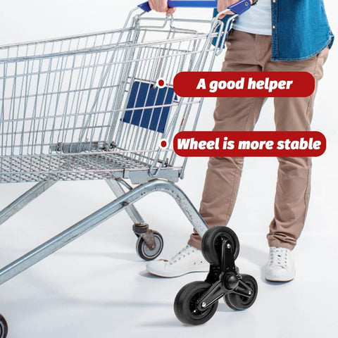 Shopping cart with heavy duty stair climbing wheel replacement for folding shopping trolleys and material transport carts, black triangle core casters.