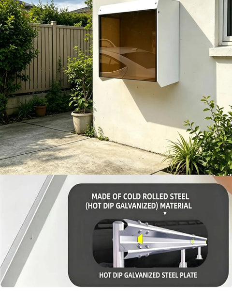 Super Tough Outdoor Electric Charger Rain Cover Hella Rugged Weatherproof Box For Wall Mounted Type Two Charging Station on driveway.
