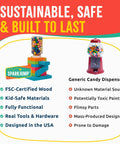 Comparison of SparkJump Candy Dispenser Woodworking Kit versus generic dispenser, highlighting features and safety benefits