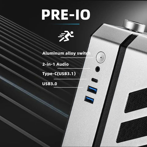 Portable Compact ATX E-ATX Gaming PC Case Silver Built For Gamers On The Go, Modular Layout For ATX E-ATX Boards, Holds 360mm Radiators, 420mm GPUs, 220mm PSUs, 165mm Towers, Multi Zone Fans For Serious Chill, silver front I/O