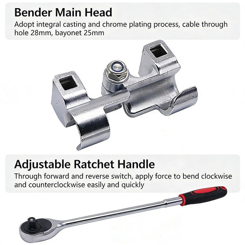 Close-up of Pro Level Manual Wire Bender Kit Straight Up Heavy Duty No Sweat 0 To 90 Degree Adjustable Cable Shaper head.