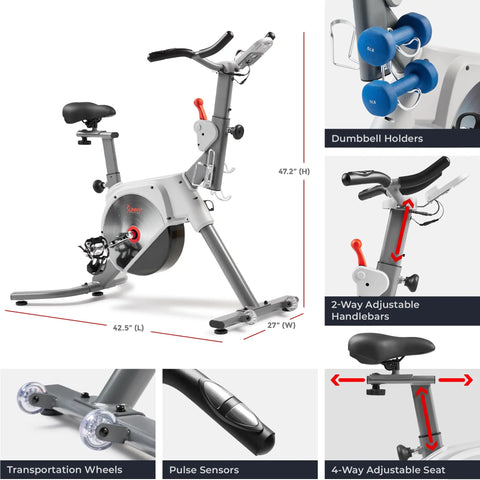 Prime Magnetic Belt Drive Indoor Stationary Cycling Bike With Bluetooth App Connectivity And Two Stage Transmission System, side view