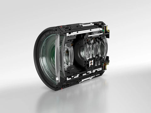 Cross-section view of RF 24-105mm F4 L IS USM Zoom Lens For EOS R Series Mirrorless Cameras highlighting glass elements.