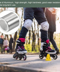 Person roller skating outdoors with inset showing Eight Pcs Inline Axle Bearing Spacers Kit for Roller Skates, 8mm axle spacers.