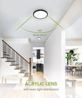 Nine Inch Round Flush Mount LED Light 18W 1460 Lumens Tri Color 3000K 4000K 5000K Dimmable 120V in hallway ceiling