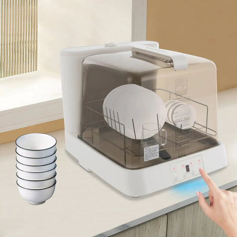 Game Changing Portable Countertop Dishwasher With Automatic Wash Cycle And Space Saving Build Perfect For Dorms Apartments RV Campers Featuring No Sweat Installation That Cuts Cleaning Time In Half For Lazy Weekends And Road Trips with plates and cups.
