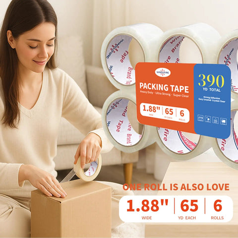 Heavy Duty Packing Tape For Shipping And Moving, 1.88 Inch Wide By 65 Yards Per Roll, 6 Pack Clear Scotch Packaging Tape With Dispenser