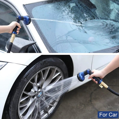 Heavy Duty Metal Hose Nozzle With 8 Spray Patterns High Pressure Water Sprayer cleaning car with blue finish