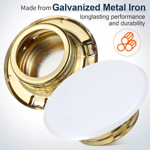 Top Shelf Four Pack Concealed Fire Sprinkler Head Cover Plates With Galvanized Ceiling Trim Rings For No Sweat Installation And Big Time Residential Or Commercial Protection, close-up of galvanized metal ring and white cover.
