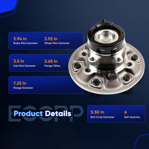 Product details of Replacement Wheel Bearing Hub Assembly 515109 Front Right 6 Lug With ABS Sensor for various GM models.