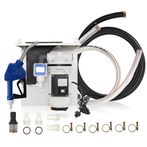 Pro Grade Heavy Duty 110 Volt DEF Pump Kit with flow meter, coupler, auto nozzle, and 20-foot hose for diesel exhaust fluid system