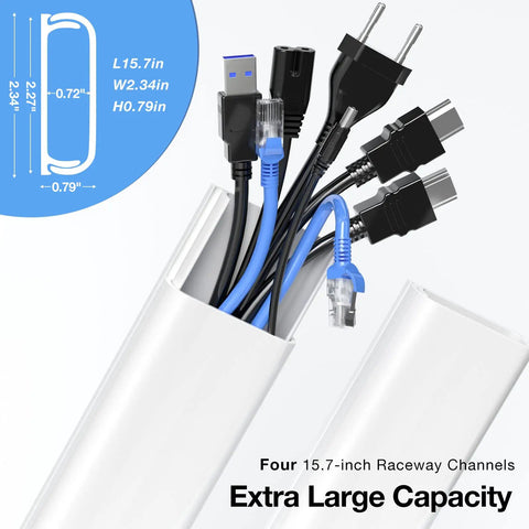 62.8 Inch Cable Hider Kit For Wall Mount TV Cables, 4 Pack Cord Covers For 6 To 8 Wires, Cable Management On Wall, UL94 V0 Safe White