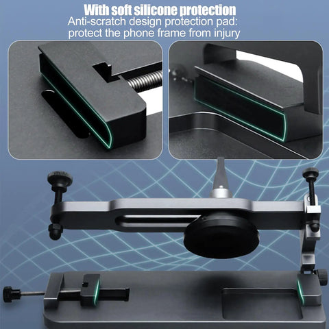 Phone LCD Display Separator Pro Tool with dual suction cups and anti-scratch pad, aluminum alloy body, close-up view