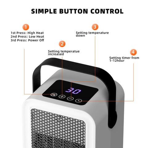 Fast 2 Second Warmth Ceramic Space Heater For Indoor Use with simple button control display