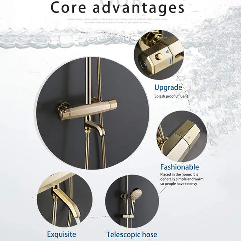UBNMIUBV Shower Head -Pe Rain Shower System Thermosshower Combo Set with splash-proof wall-mounted golden faucet, and telescopic hose.