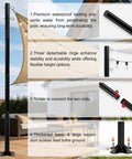 2 Pack 12 Ft Adjustable Shade Sail Poles Kit For Outdoors with 4 part modular poles, illustrating assembly and features.