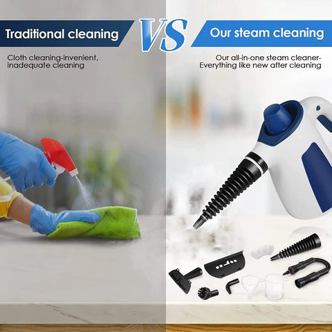 Handheld Steam Cleaner With Snappy Three Minute Heat Up And Heavy Duty Vapor for easy cleaning vs traditional cloth method.