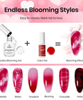 Blooming Gel Nail Kit With Clear Base For Flower Marble Watercolor Effects Soak Off UV LED Polish Red Accent Nail Polish Nail Art Brush