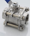 Built Tough Stainless Steel Ball Valve With Full Port 3-Section BSPT Female Threads 1/4 To 2 Inch Range Heavy Duty Water Gas Oil Valve 304 Stainless Steel SS316 DN80 3 Inch BSP, side view