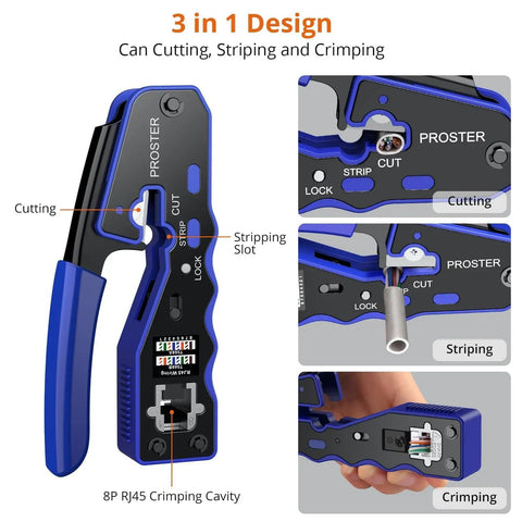 Heavy Duty Pass Thru RJ45 Crimp Tool With Ultra Rock Solid Build Delivers Buttery Smooth Motion For No Sweat Cat5 Cat6 And Cat7 Ethernet Cable Setup