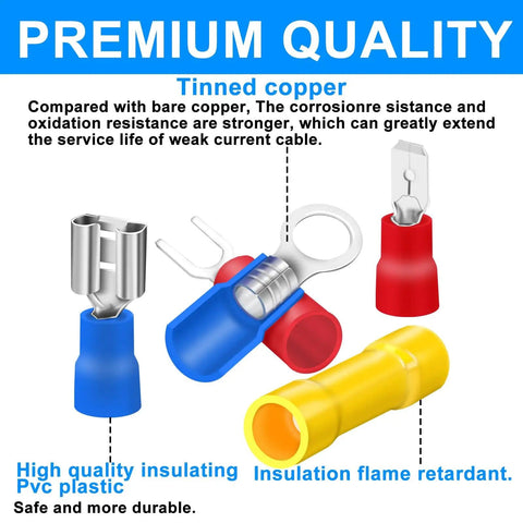 Pro Grade 150 Piece Electrical Terminal Kit with insulated connectors, including ring, spade, and bullet terminals