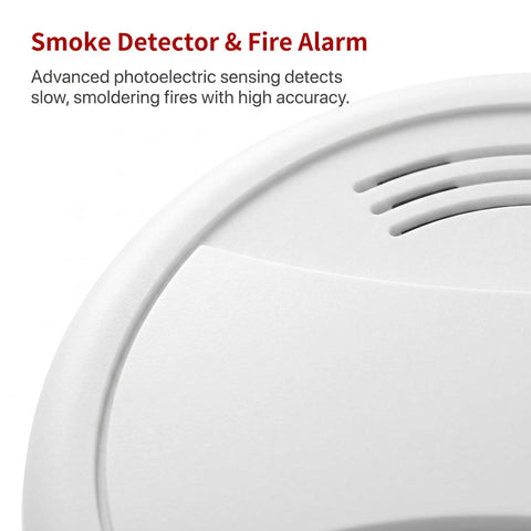 Battery Powered Indoor Safety Detector With Test And Mute, Low Power Indicator, And Photoelectric Sensor For Early Smoke And Fire Alerts In Homes, Easy Install, 1 Pack, white round detector