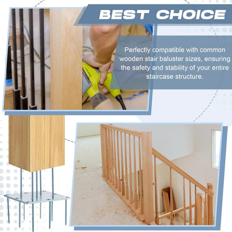 Two Pack Railing Newel Post Mount Kits For 3 To 3.5 Inch Wooden Staircases Featuring Slick Hidden Base Plates And Built Tough Steel Hardware Plus Hassle Free Setup Screws used to install wooden balusters.