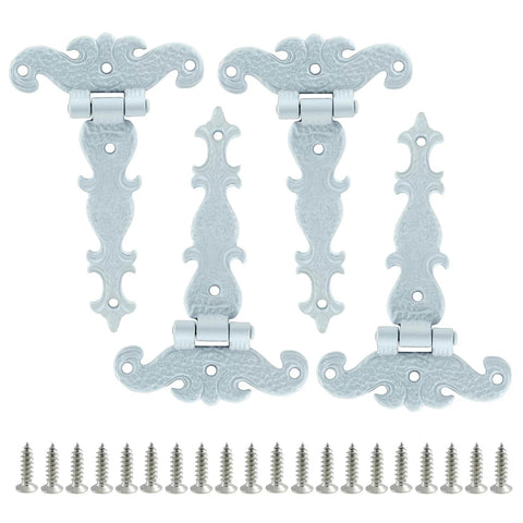 4 Pieces T Strap Hinges Set 4.45 Inch By 2.72 Inch Antique White Tee Hinge Decorative Door Hinges With Screws For Cabinets And Drawers