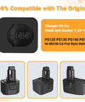 Portable 7.2V To 18V Battery Charger For Black And Decker PS120 PS130 PS140 Ni-MH Ni-Cd Pod Style Batteries and compatible pods.