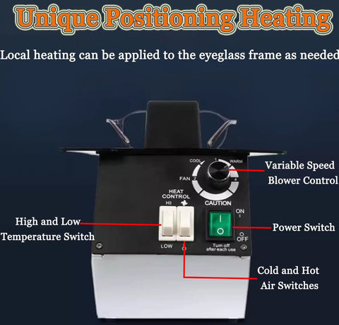 Pro Level Badass Eyeglass Frame Heater Featuring 1500W Digital Display Hot And Cold Air Switch for variable speed control.