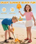 Children playing with 20 Inch Kid Friendly Beach Shovels Set Heavy Duty Plastic Sand Scoops Spades For Beach Sandbox Snow Garden Digging Fun