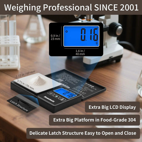 500G Digital Gram Scale High Precision 0.01G With Level Bubble for Lab Kitchen Coffee Jewelry, showing large LCD and platform