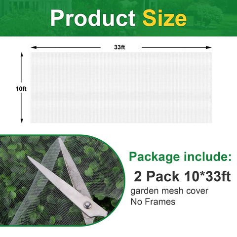 Ultra Fine Garden Netting 2 Pack 10x33Ft Insect Barrier For Veggies Fruits Blueberries Flowers Crops Raised Beds Pest Proof