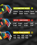 Do It All 27 Piece Ball End Hex Key Set With T Handle SAE Metric Allen Wrenches And Torx Keys, 60CR-V Steel Color Coded Storage Case
