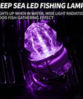 Purple LED Diamond Fishing Light from LED Diamond Fishing Lights Set Of 5 Underwater Flasher Lures For Real Pro Night Fishing Waterproof Water Activated Lure Lamps For Saltwater And Freshwater Tuna Deep Drop Gear With Rugged ABS Build glowing underwater.