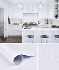 Matte White Easy Peel And Stick Wallpaper For Kitchen Cabinets And Countertops Durable Self Adhesive Removable Vinyl Contact Paper Thick Textured Surface Perfect For Wardrobes And Dresser Makeovers 15.7In X 39.4Ft in modern kitchen setting.