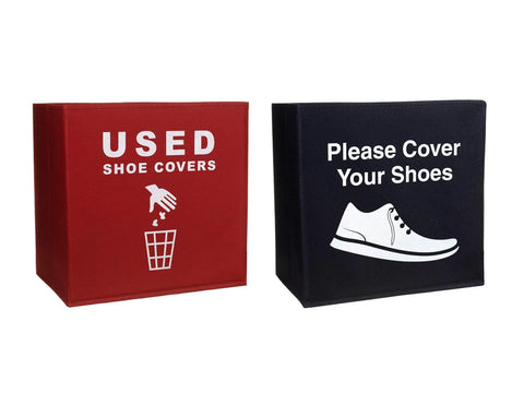 Foldable Shoe Cover Boxes With Please Cover Your Shoes Sign Blue And Red Set For Realtors Real Estate Pros And Offices