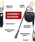 Assembly diagram of No Sweat Wall Mount Retractable EV Charger Cable Holder Reel Organizer Fits Tesla And Universal Level 2 EV Station.