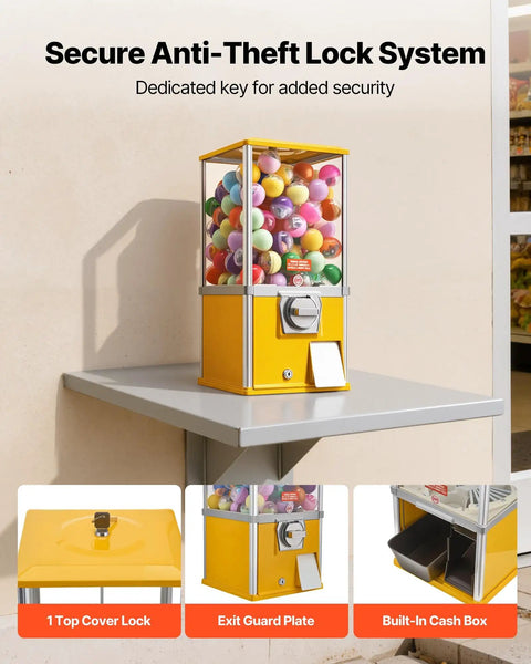 Candy Dispenser With 21 Inch Transparent Globe Holds 180 Balls, 25 Cent Coin Op For Malls And Parks with secure lock system