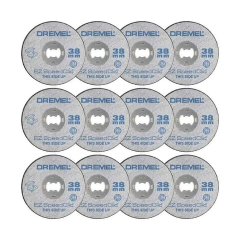 EZ SpeedClic Cutting Wheel Accessory Set with 12 metal cutting discs for rotary multi tool, 38mm diameter, 3.2mm shank