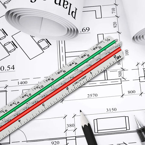 12 Inch Architectural Scale Ruler Triangular Tool Color Coded For Drafting And Blueprints, Pro Grade Precision With 6 Scales On Aluminum Alloy