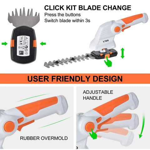 Close-up details of the Two In One Cordless Grass Shear And Shrub Trimmer With 7.2V Rechargeable Battery Ultra Lightweight design