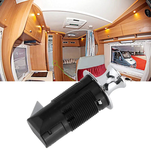 Straight Up Solid Round Zinc Alloy Push Button Cabinet Lock Automatic Push To Close Hardware For Boat Marine Yacht Motorhome RV Doors installed in an RV interior