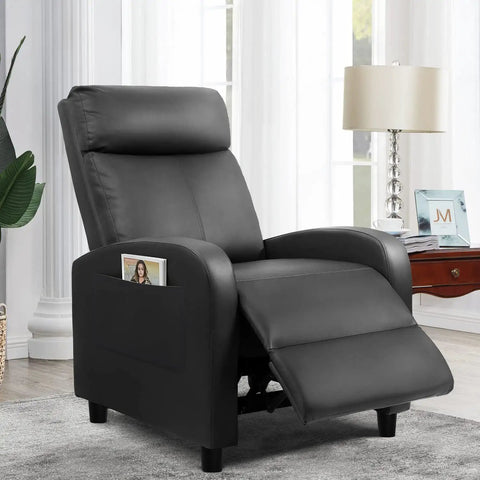 Massage Recliner Chair For Your Living Room Adjustable PU Leather With Footrest Ergonomic Home Theater Seating For Adults Black Leather With Built In Massage Function For Full Back And Leg Relaxation