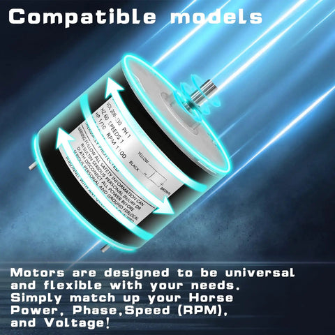 Condenser Fan Motor Replacement for AC Condensers One Tenth Horsepower 1100 RPM 208-230 Volt shown with specification details