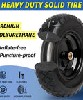 Solid Flat Free Tire And Wheel For Garden Cart 4.80/4.00-8 Inch, 16 Inch Diameter, close-up view of heavy-duty polyurethane tire
